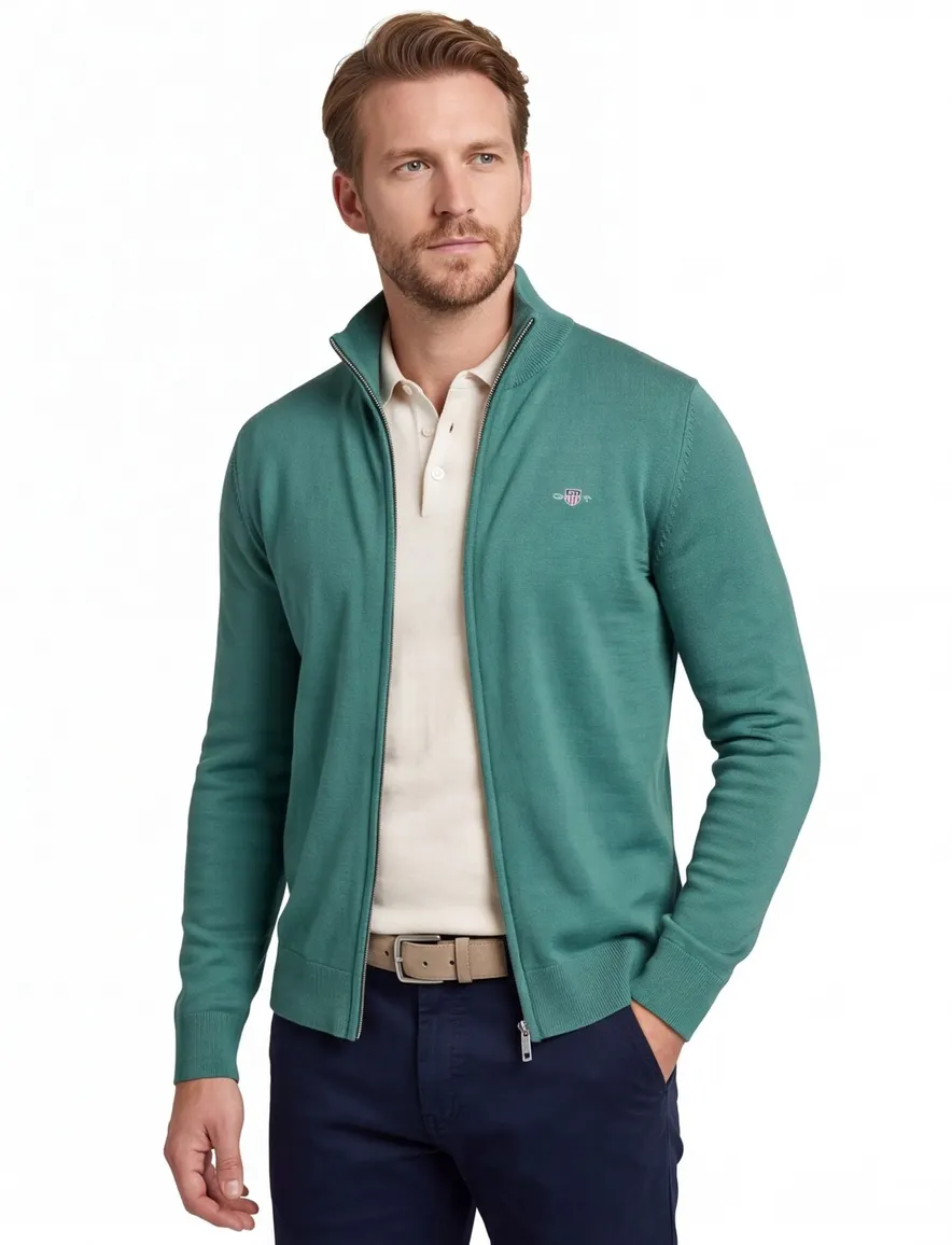 Gant vest effen groen katoen normale fit