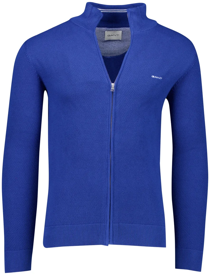 Gant vest blauw pique katoen