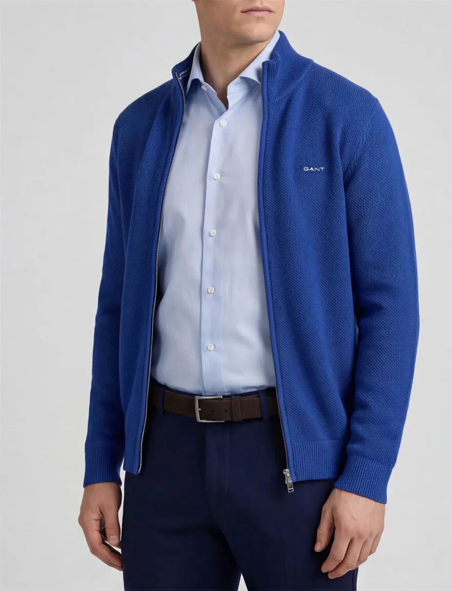 Gant vest effen blauw katoen normale fit met logo