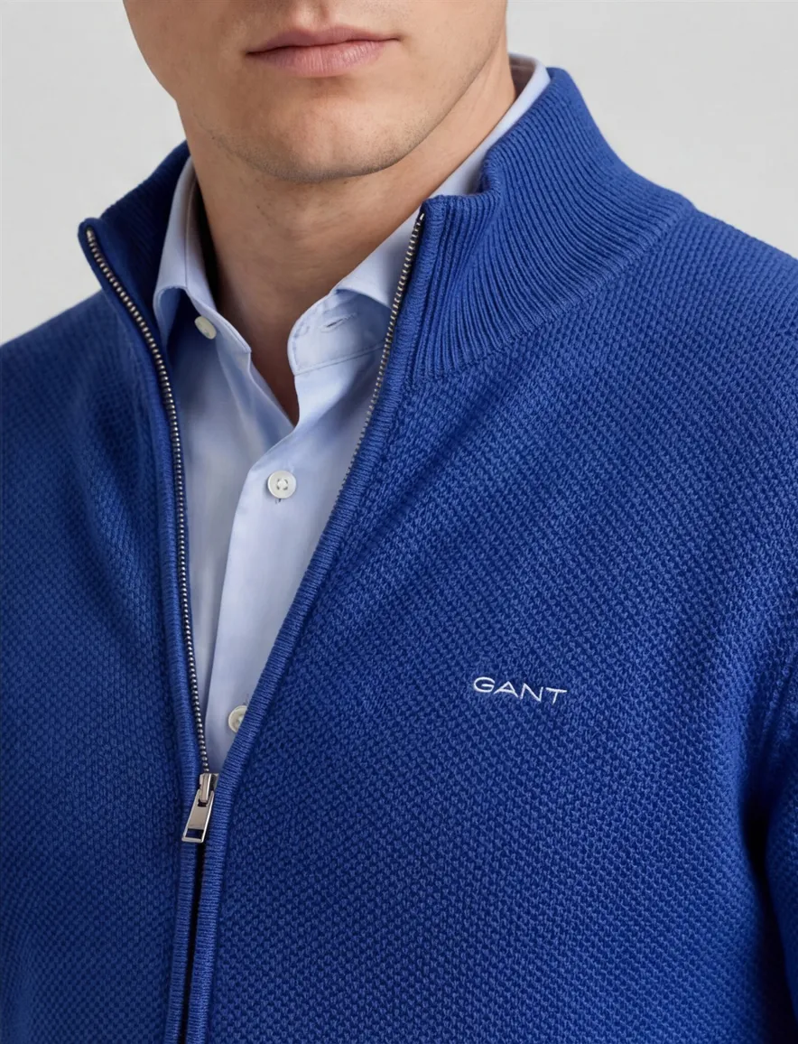 Gant vest effen blauw katoen normale fit met logo