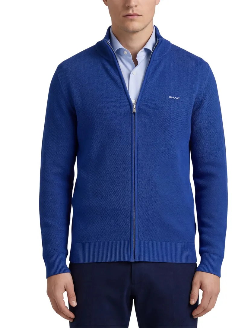 katoenen Gant vest effen blauw normale fit