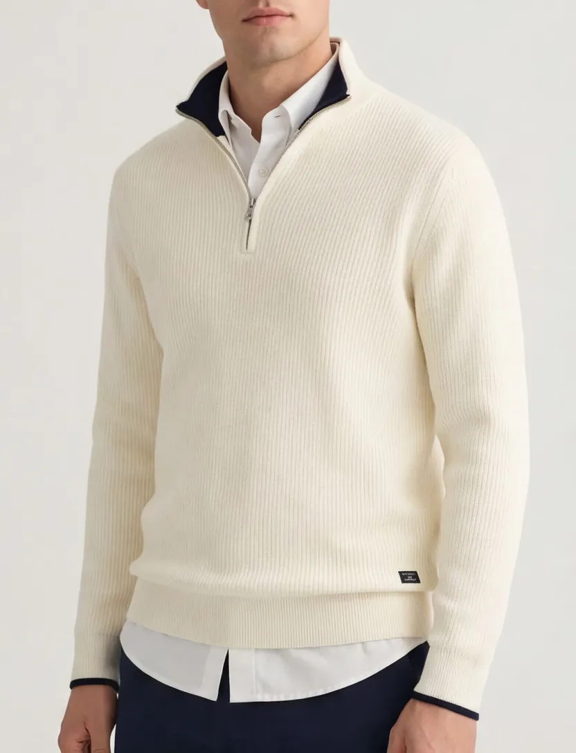 Gant trui half zip crème normale fit katoen