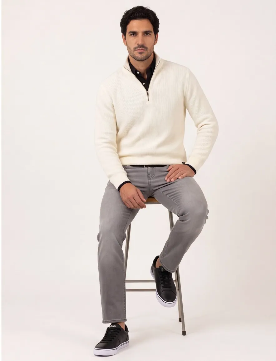 katoenen Gant trui half zip crème effen