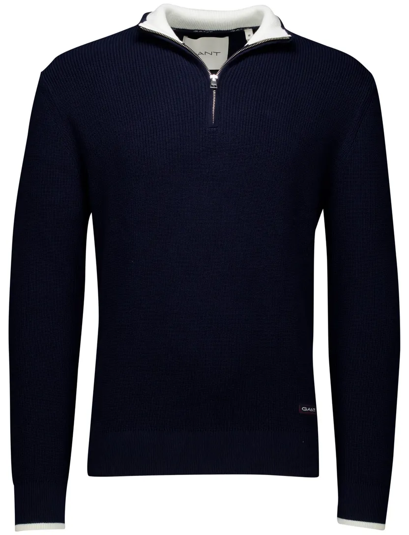 katoenen Gant trui effen donkerblauw normale fit