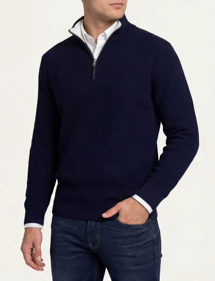katoenen Gant trui effen donkerblauw normale fit