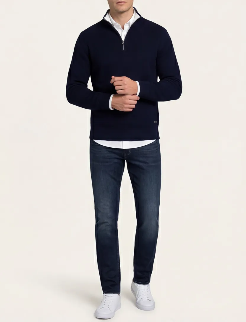 katoenen Gant trui effen donkerblauw normale fit
