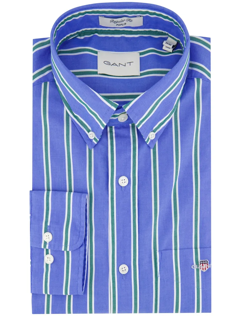 Gant overhemd blauw met strepen Regular Fit borstzak