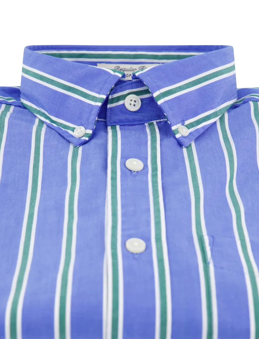 Gant overhemd blauw met strepen Regular Fit borstzak