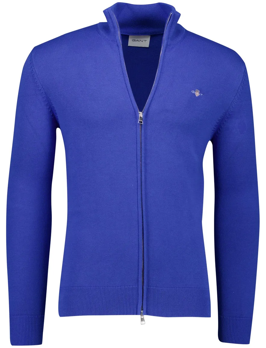 Gant vest blauw effen katoen normale fit