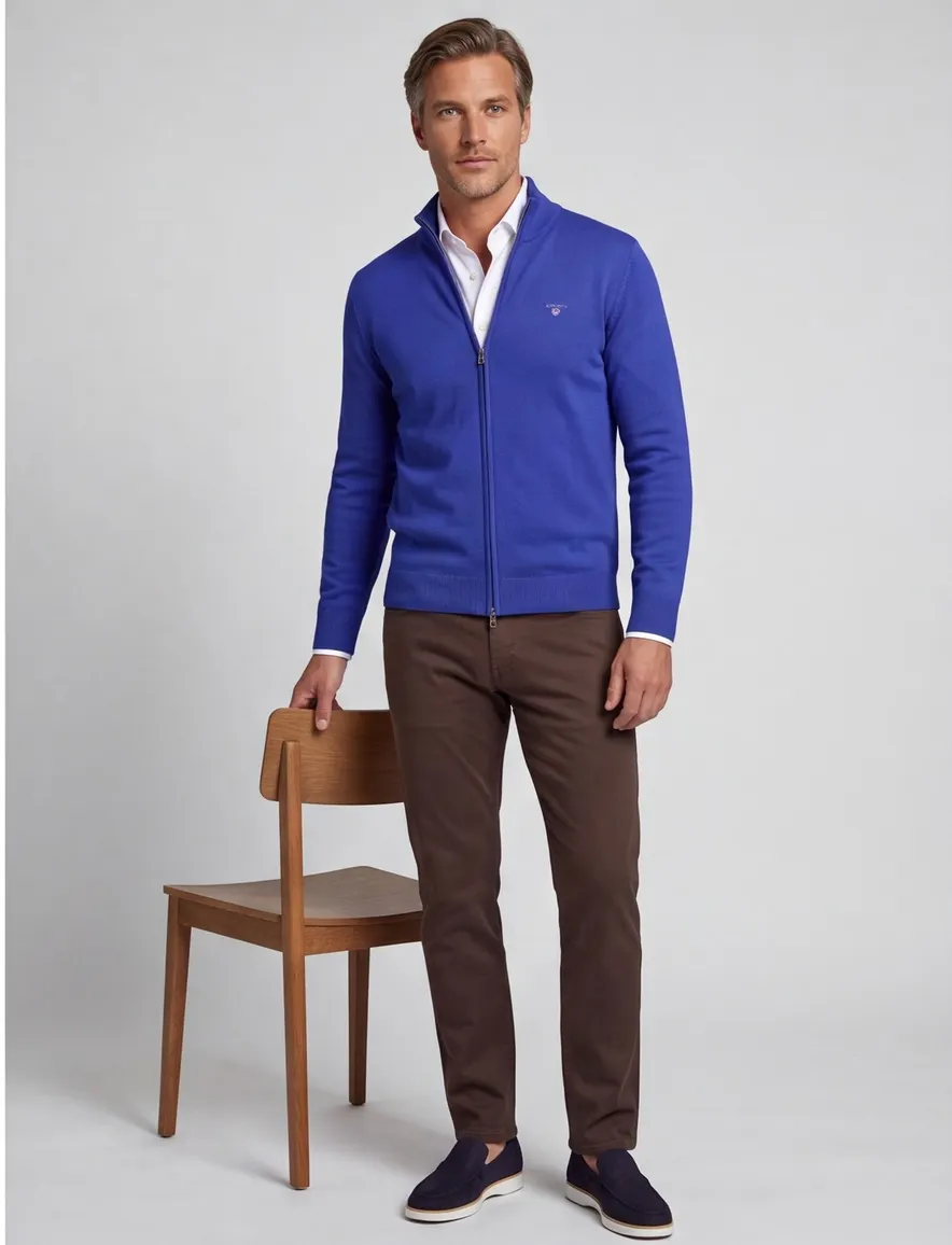 Gant vest blauw effen katoen normale fit
