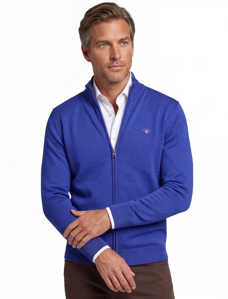 Gant vest blauw effen katoen normale fit