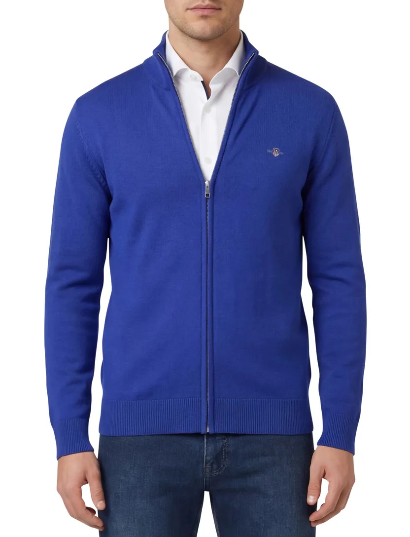 katoenen Gant vest normale fit effen blauw