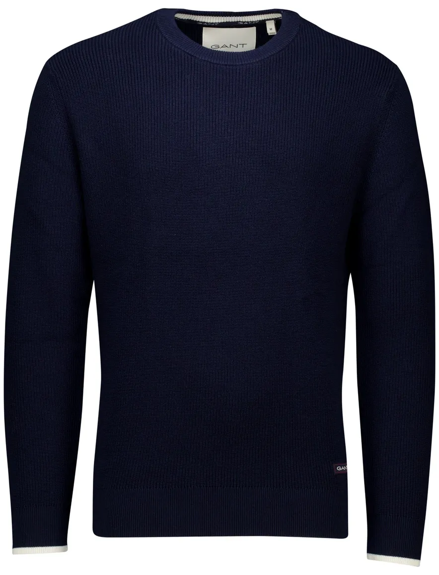 Gant trui gebreid effen donkerblauw normale fit katoen