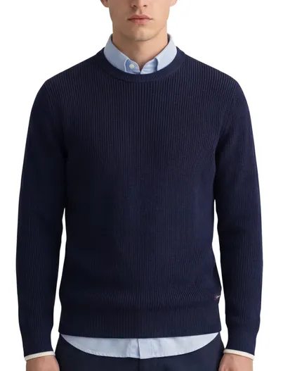 Gant Gant trui gebreid effen donkerblauw normale fit katoen