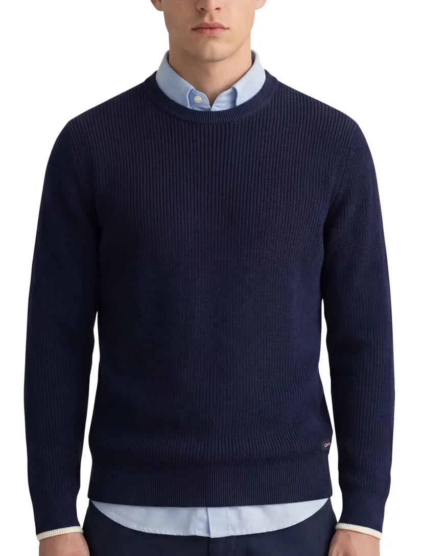 katoenen Gant trui donkerblauw gebreid normale fit