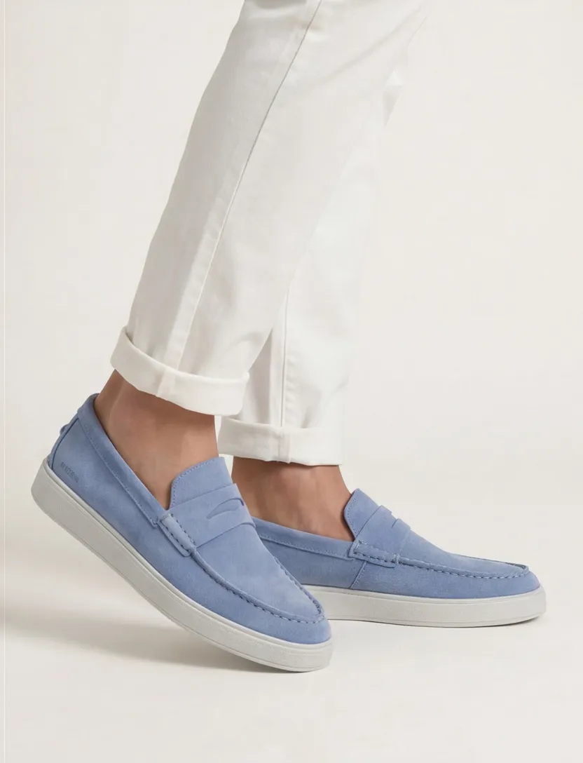 Blackstone loafers lichtblauw leer effen