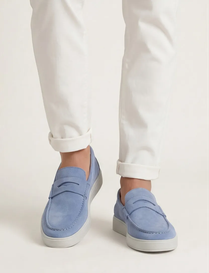 Blackstone loafers lichtblauw leer effen