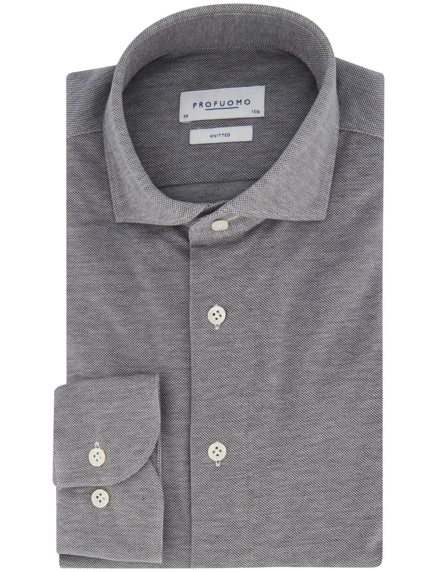 Profuomo overhemd grijs gemêleerd knitted