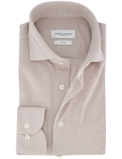 Profuomo Profuomo overhemd knitted beige wide collar
