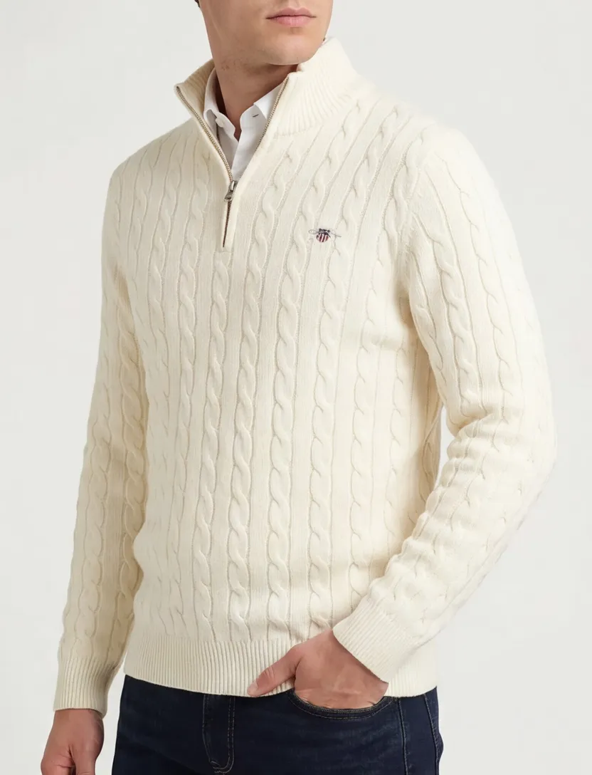 Gant trui beige half zip 100% katoen