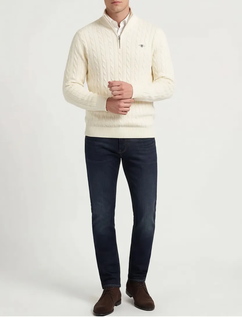 Gant trui beige half zip 100% katoen