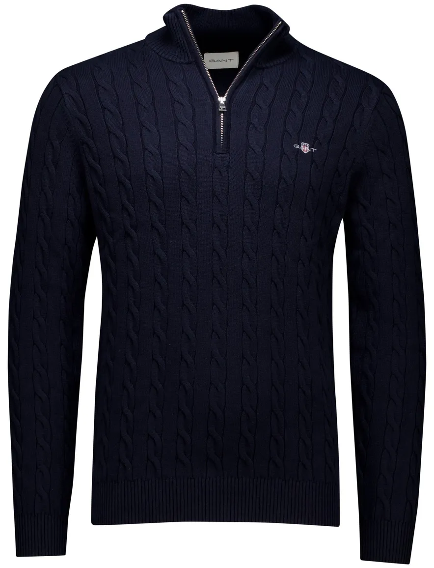 Gant trui half zip donkerblauw kabel