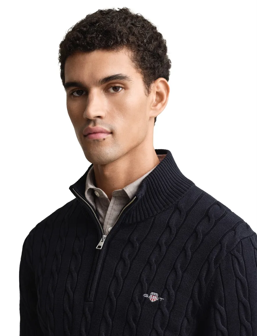 Gant trui half zip donkerblauw kabel
