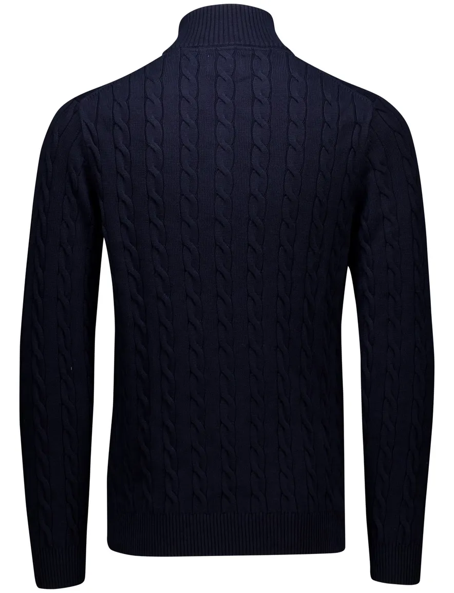 Gant trui half zip donkerblauw kabel