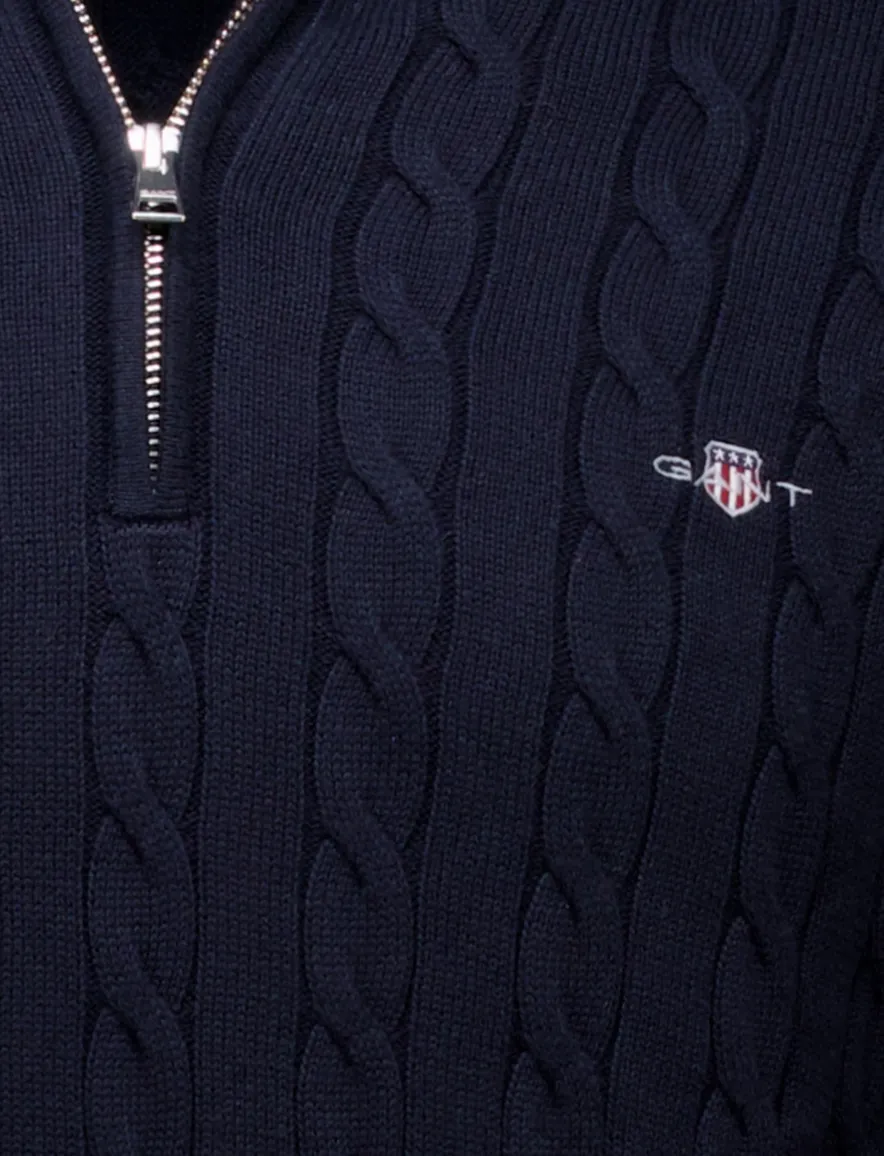 Gant trui half zip donkerblauw kabel