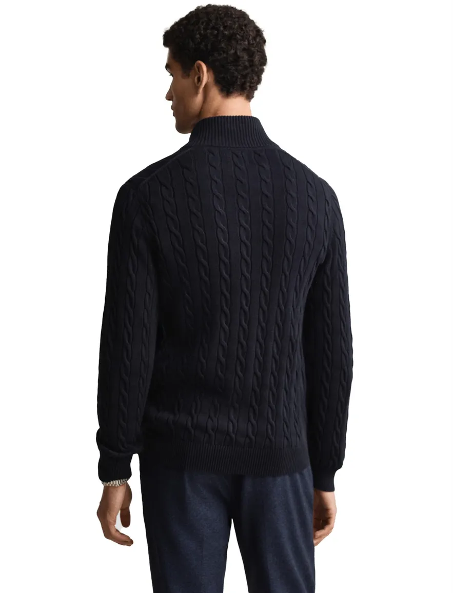 Gant trui half zip donkerblauw kabel