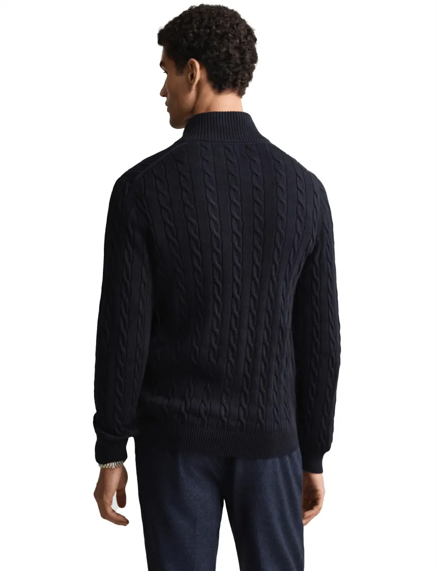 Gant trui half zip donkerblauw kabel