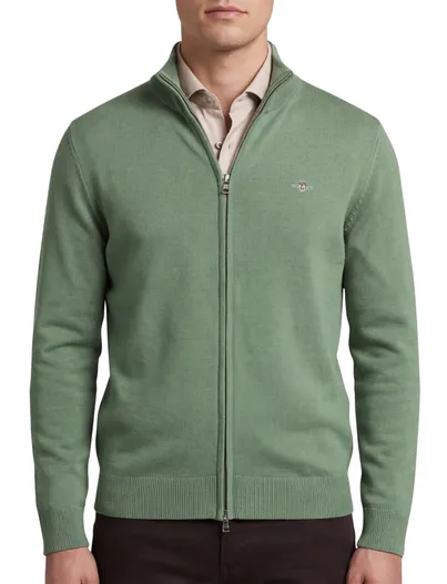 Gant Gant vest groen dubbele rits effen