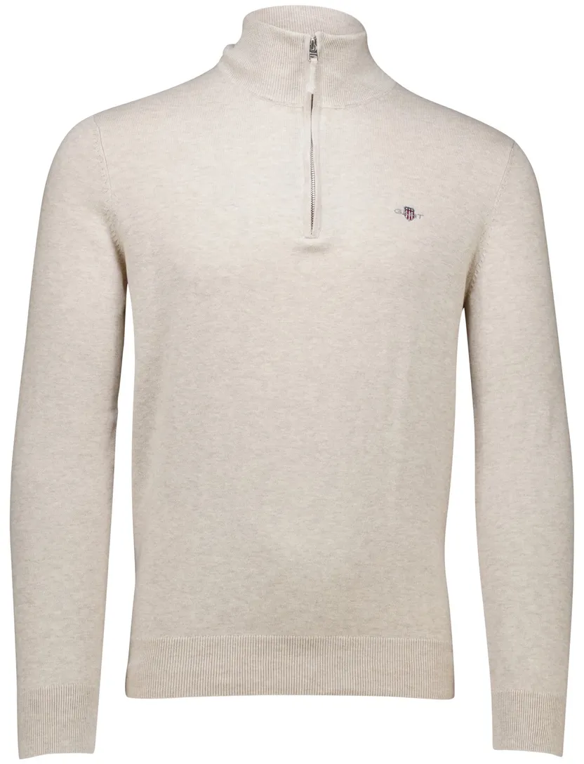 katoenen Gant half zip trui beige effen normale fit