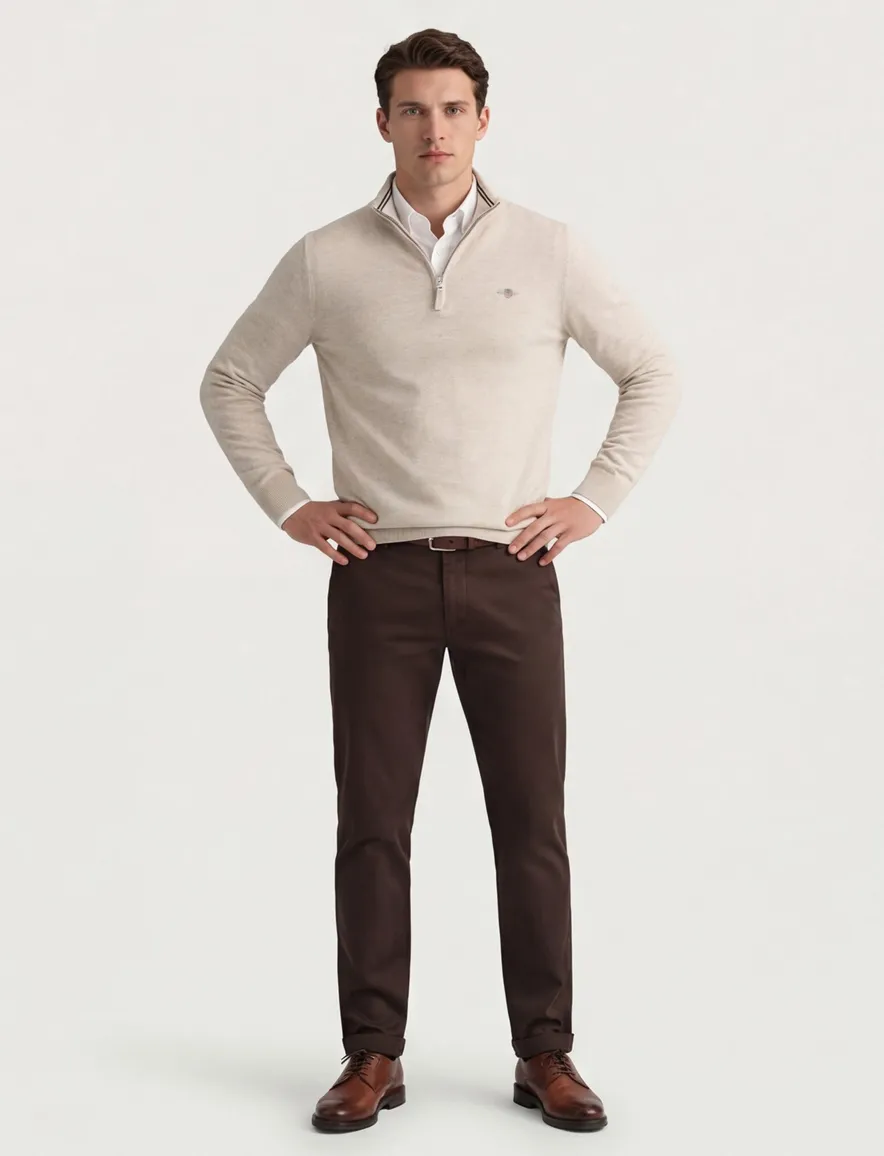 Gant half zip trui beige