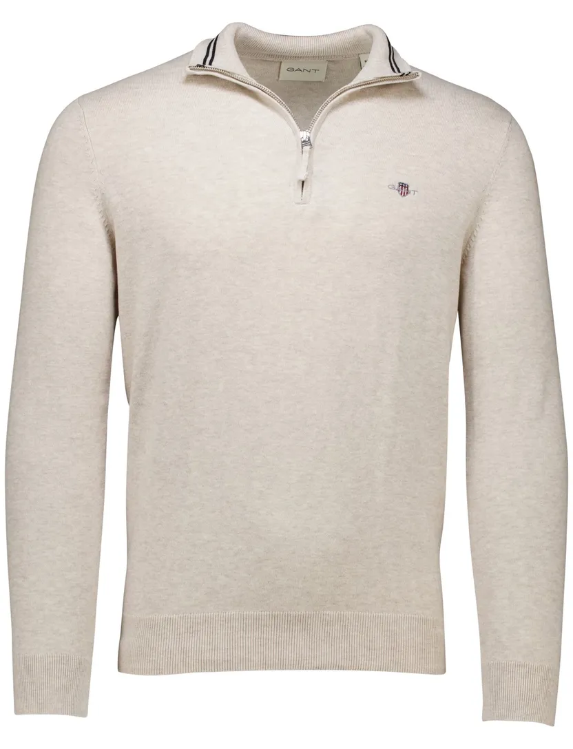 katoenen Gant half zip trui beige effen normale fit