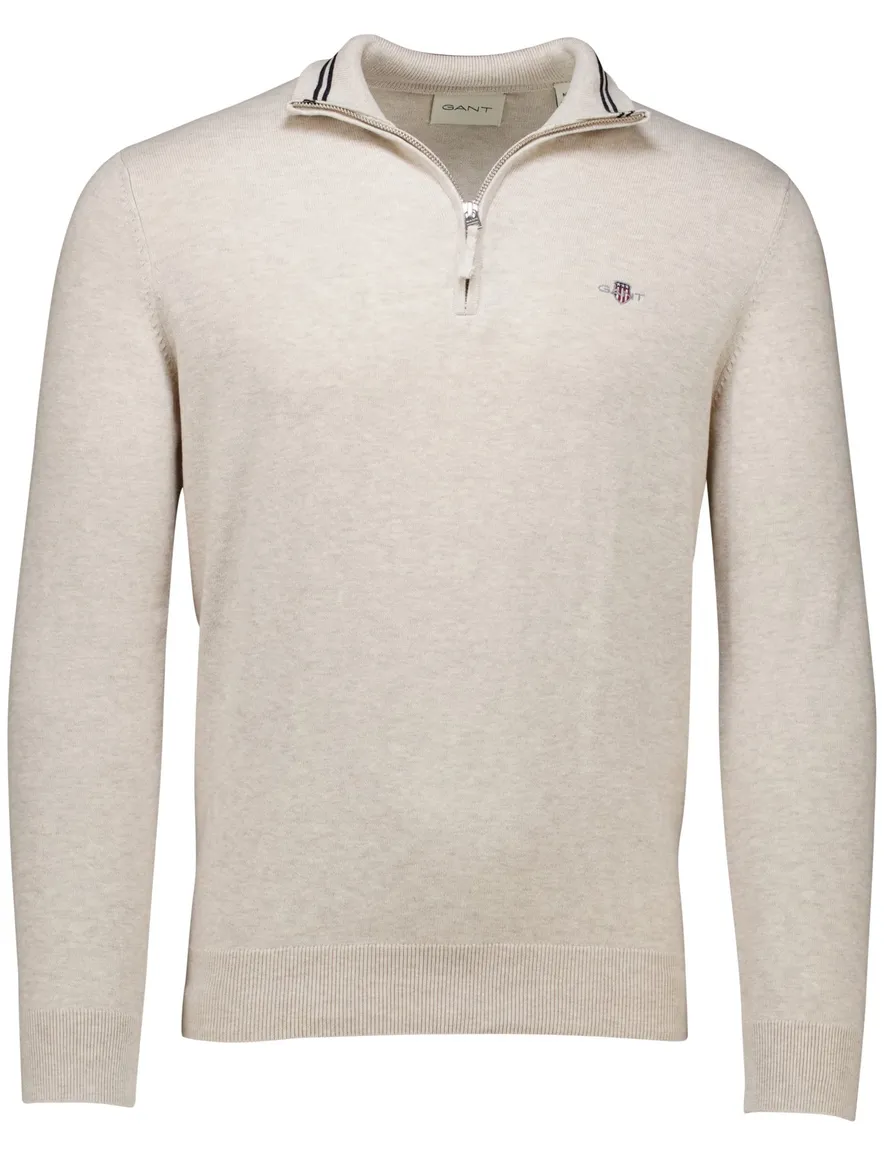 katoenen Gant half zip trui effen beige normale fit