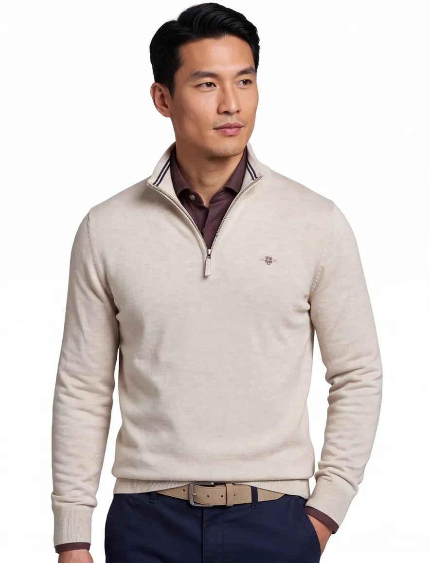 katoenen Gant half zip trui effen beige normale fit