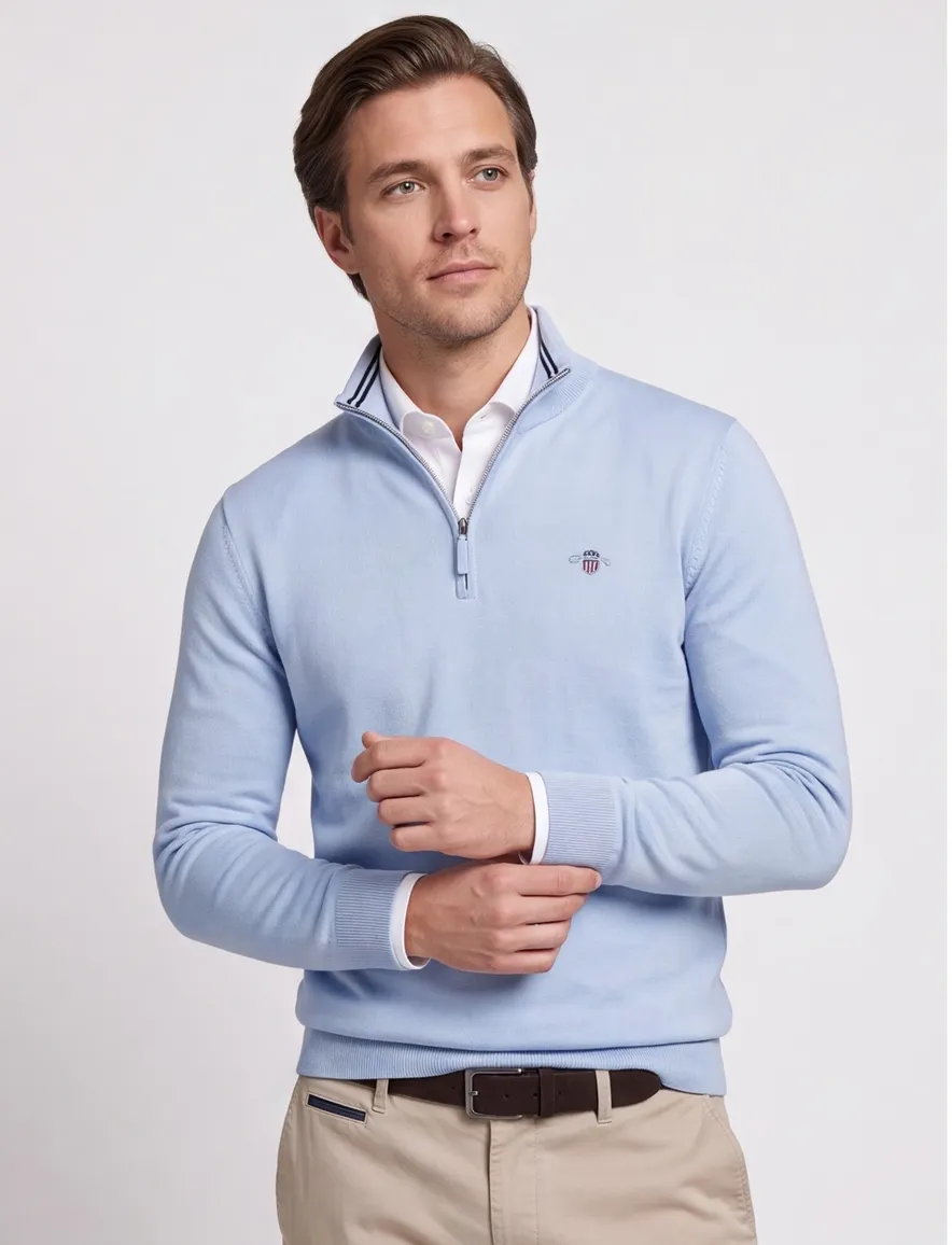 Gant half zip trui lichtblauw