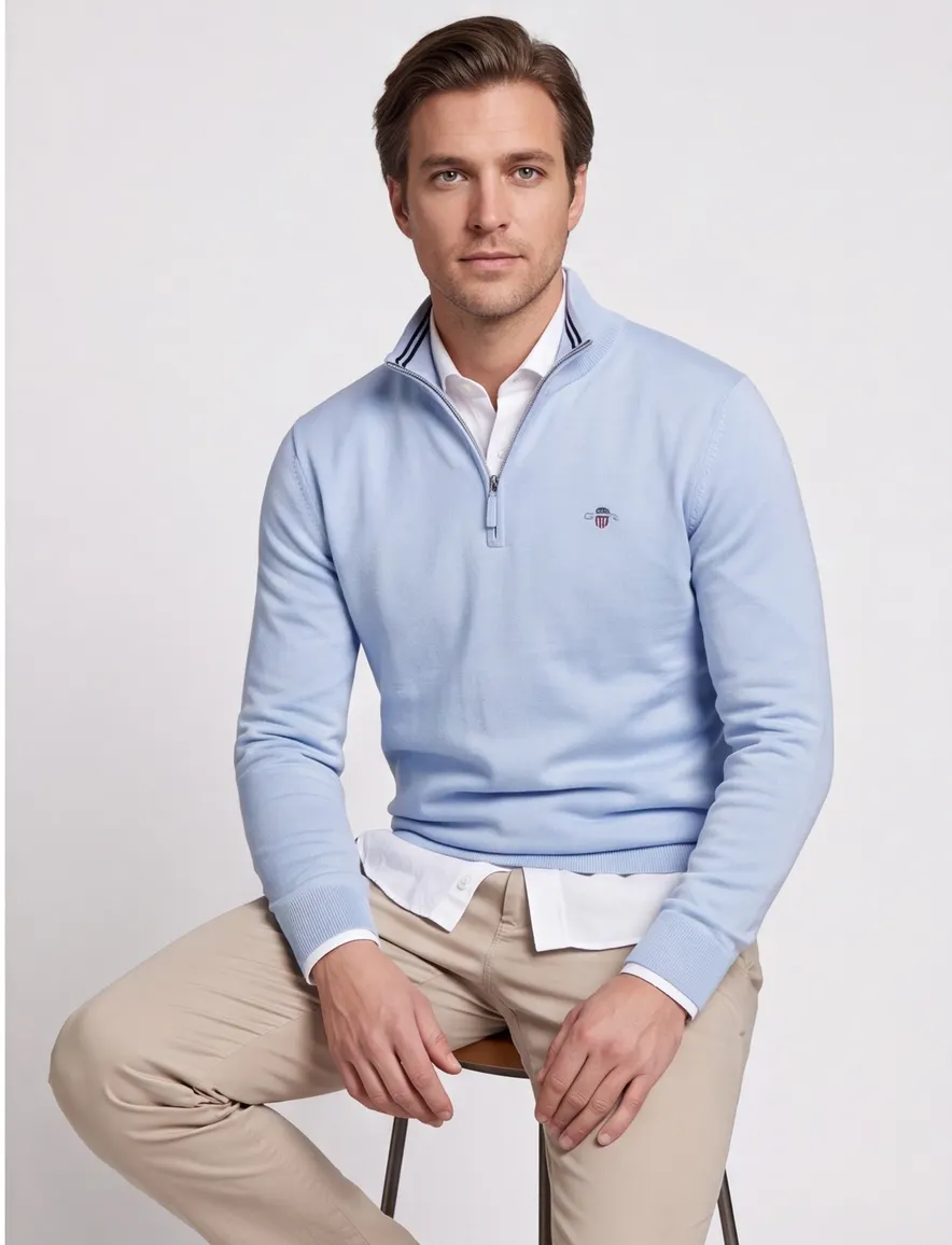 Gant half zip trui lichtblauw