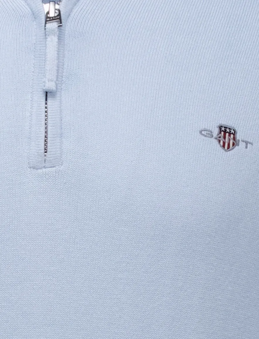 katoenen Gant half zip trui effen lichtblauw normale fit