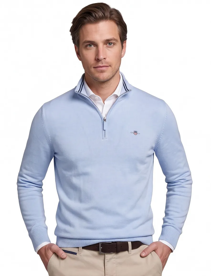 Gant half zip trui lichtblauw