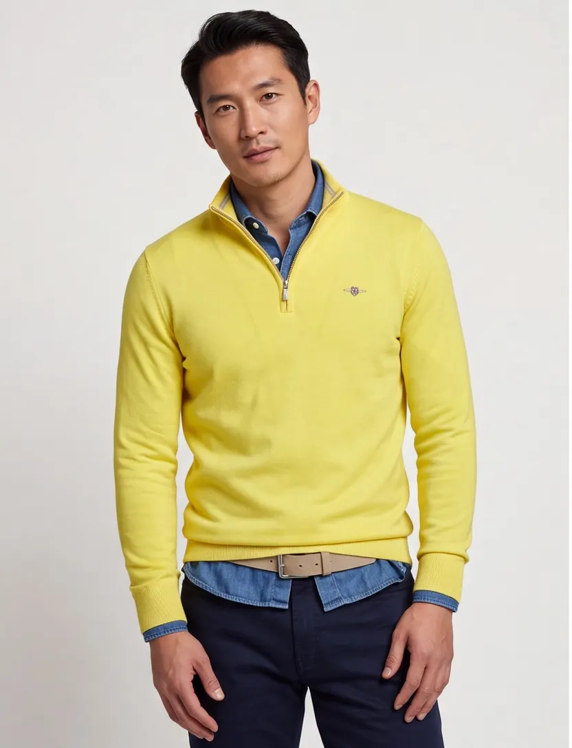 katoenen Gant half zip trui effen geel