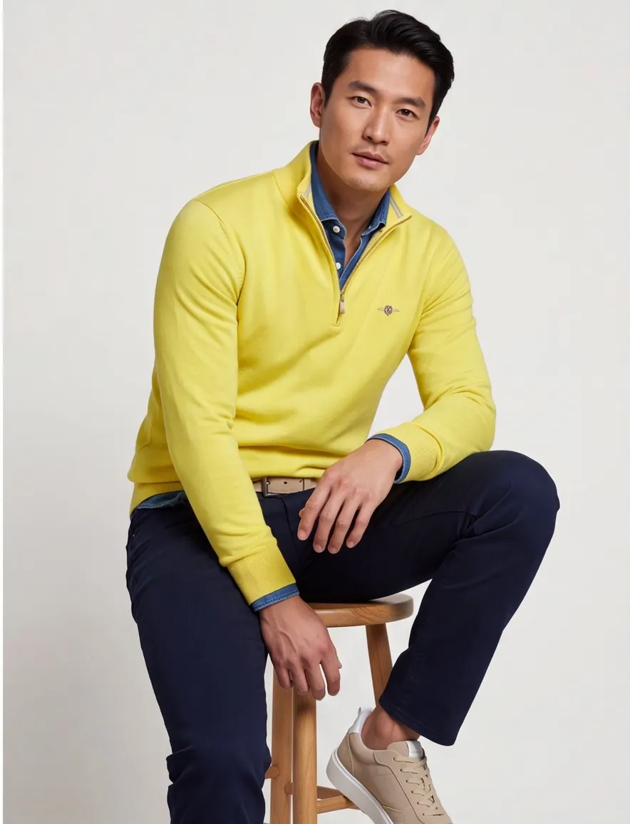 Gant half zip trui geel normale fit katoen