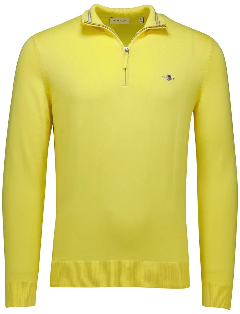 katoenen Gant half zip trui effen geel