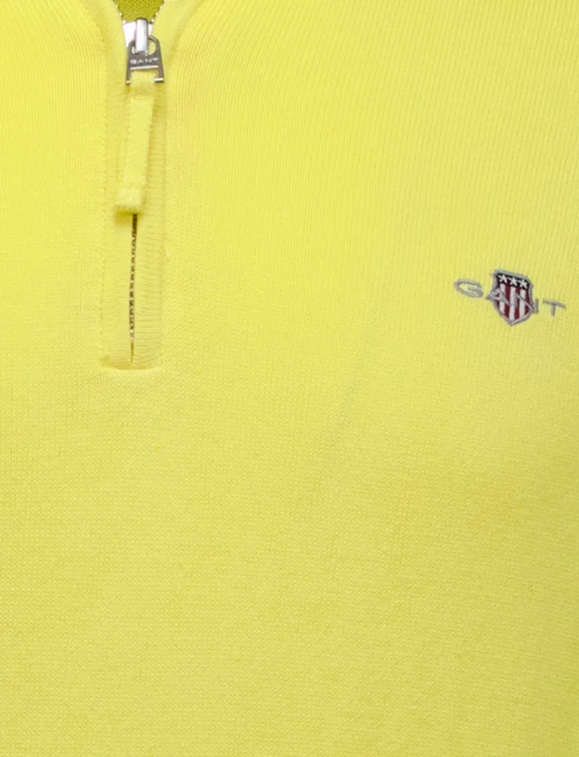 katoenen Gant half zip trui effen geel