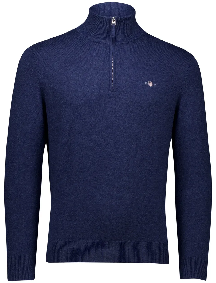 katoenen Gant half zip trui blauw effen normale fit
