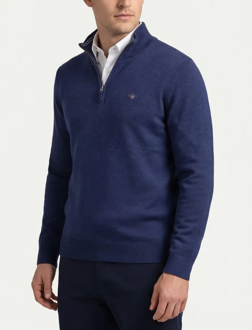 Gant half zip trui donkerblauw katoen normale fit