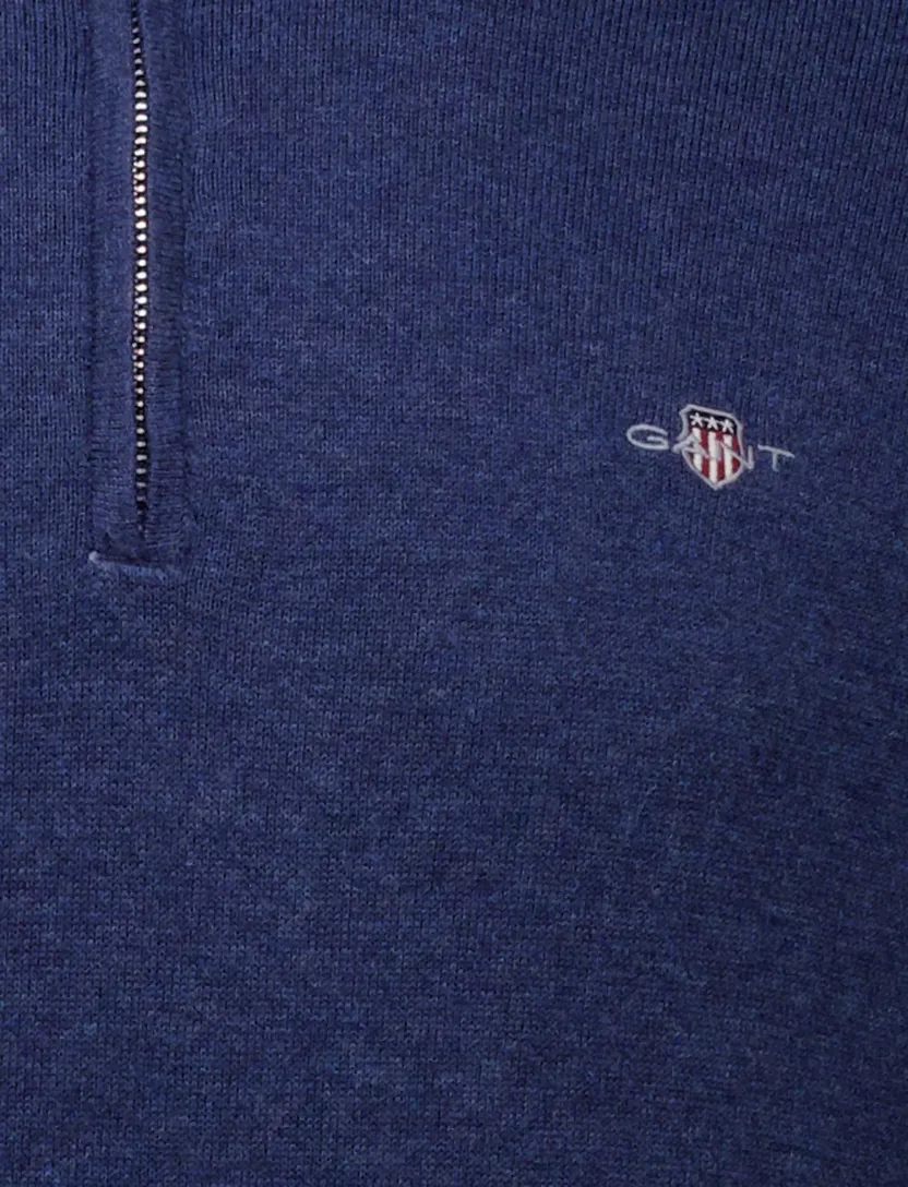 katoenen Gant half zip trui blauw effen normale fit
