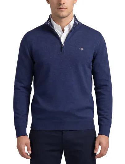 Gant Gant half zip trui donkerblauw katoen normale fit
