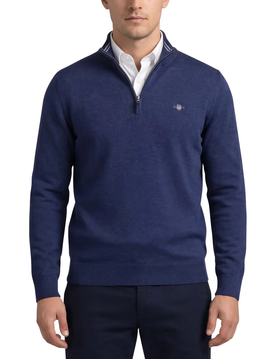 Gant half zip trui donkerblauw katoen normale fit